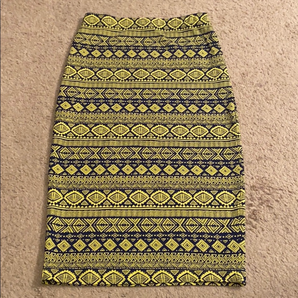 Tribal Design Tube Skirt Lime Green and Navy Blue